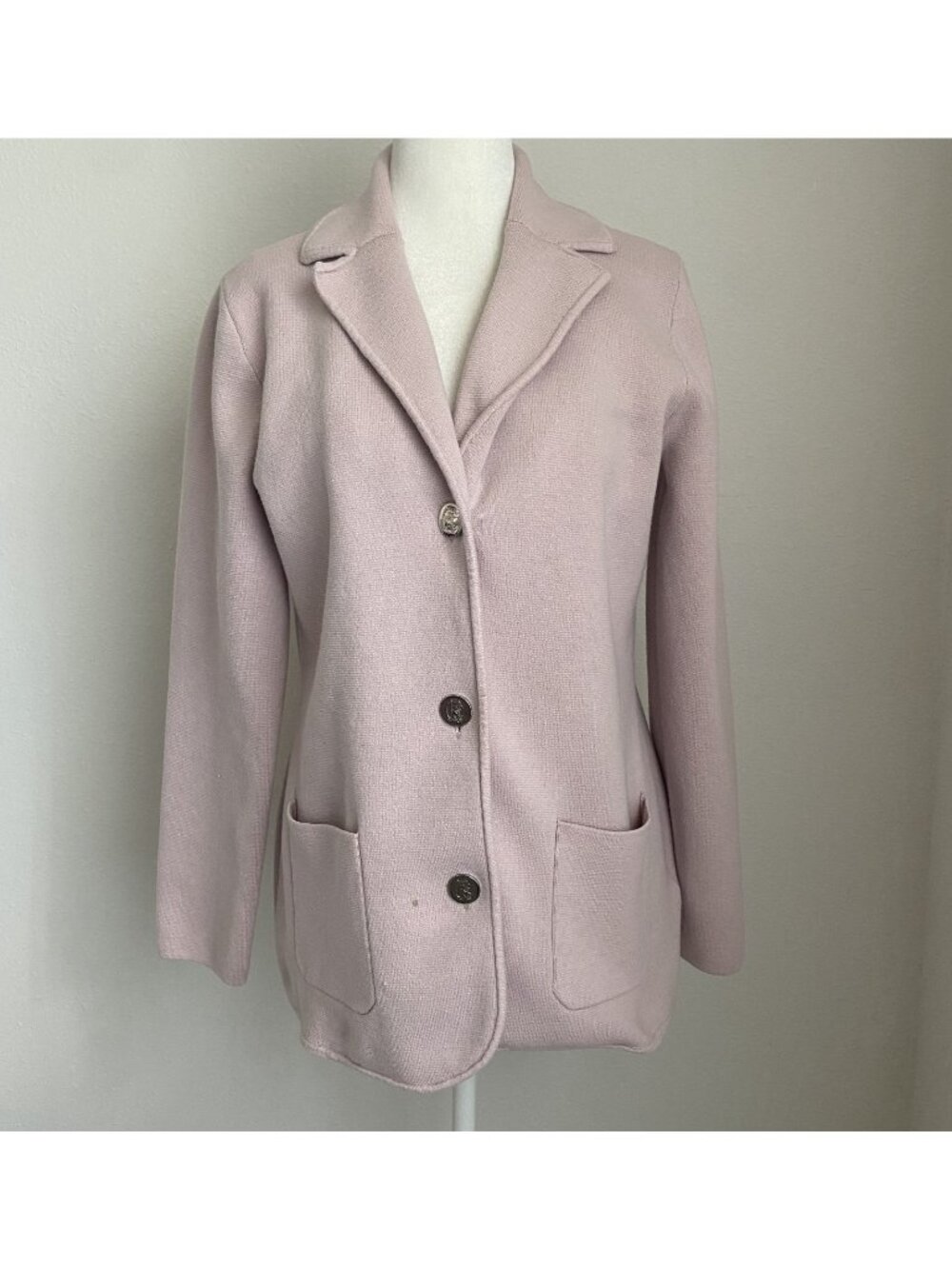 Chaps Womens Medium Blush Pink Fabric Cardigan Blazer Long Sleeve Warm